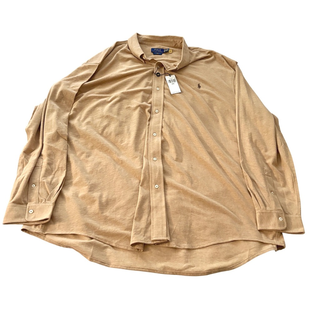 Polo Ralph Lauren Shirt Mens 5XB Beige Featherweight Mesh Button Up Long Sleeve